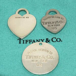 Please Return To Tiffany & Co. Sterling Silver Heart Round Tag Pendant Lot of 3